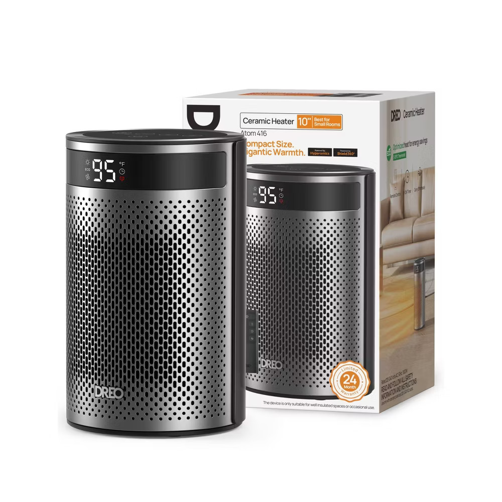 DREO 1500W Atom 416 10" Whisper-Quiet Portable Ceramic Space Heater with Temp