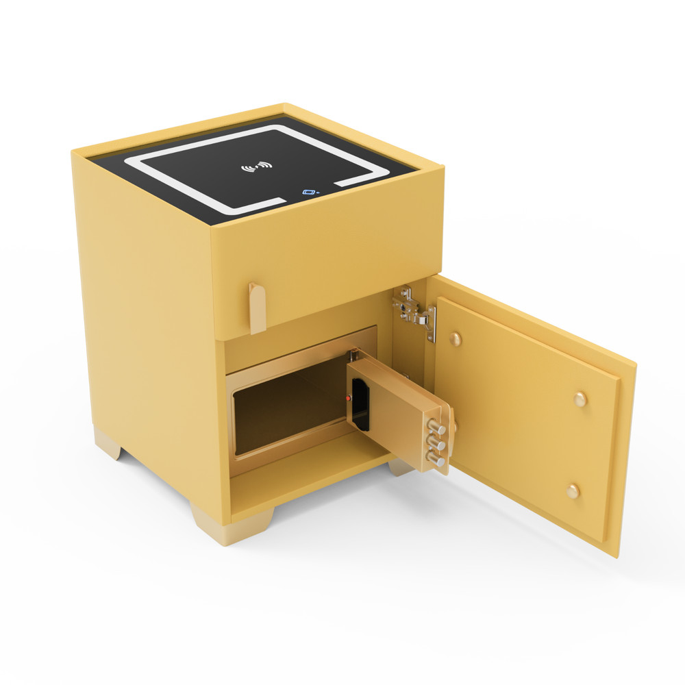 Yellow Smart Nightstand w/Security Safe Lock Box,3-Color Light,Wireless Charging