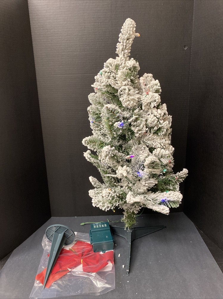Bethlehem Lights Tree 30" Flocked Overlit Stake Pre-lit LED Multi w/Bow H219095