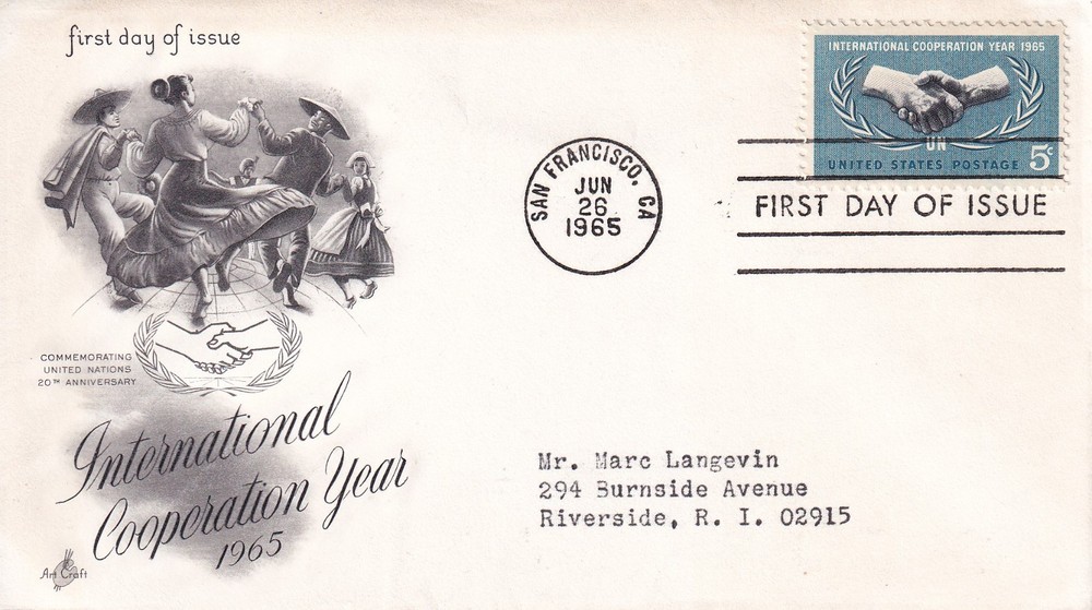 STAMP US SCOTT 1266 "International Cooperation Year-UN" 5 CENT 1965 FDC - C