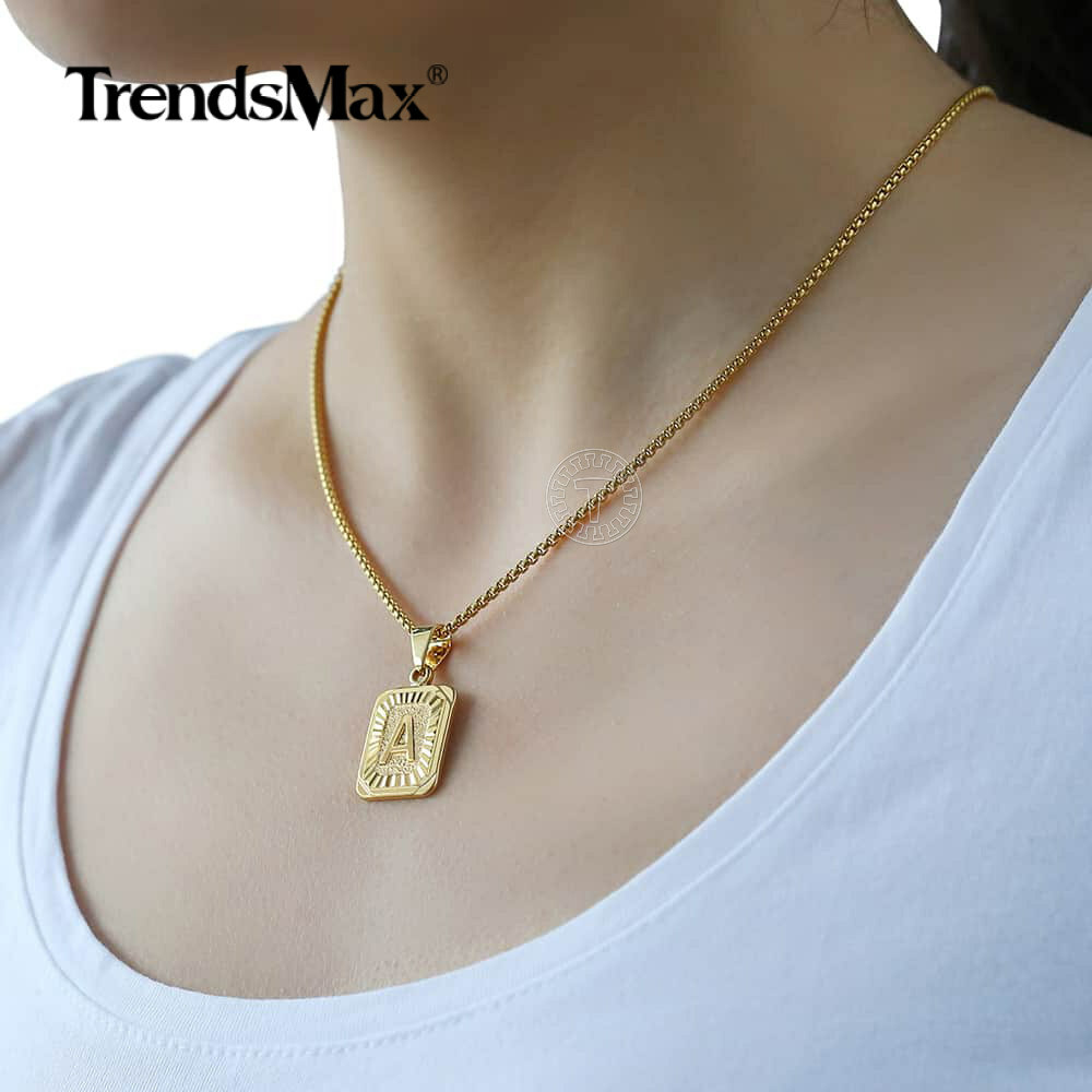 14K Gold Plated Initial Letter A-Z Pendant Necklace Choker for Mens Womens Chain