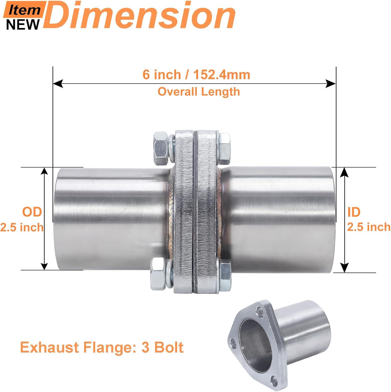 3 BOLTS 2.5" OD Universal Quick Fix Exhaust Triangle Flange Repair Pipe Kit