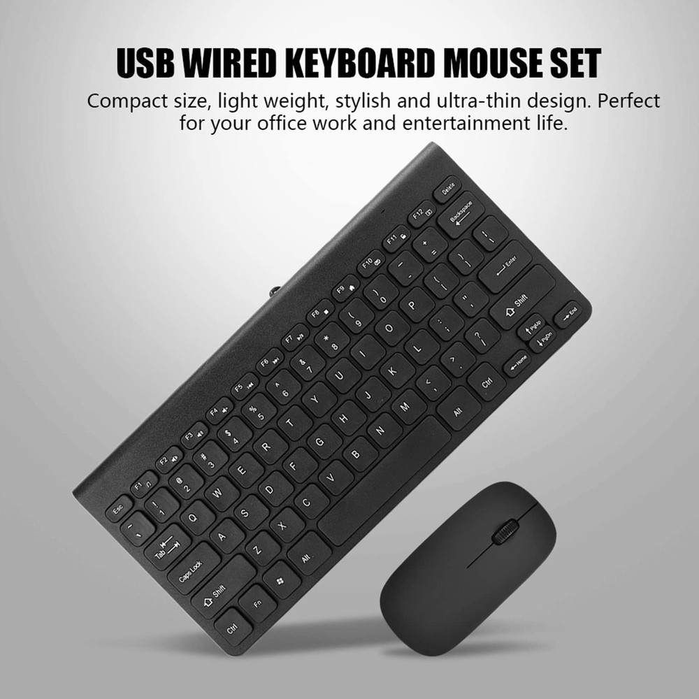 Wired Keyboard and Mouse, Ultra-Thin USB Keyboard Optical Mouse Set ComboFull Si