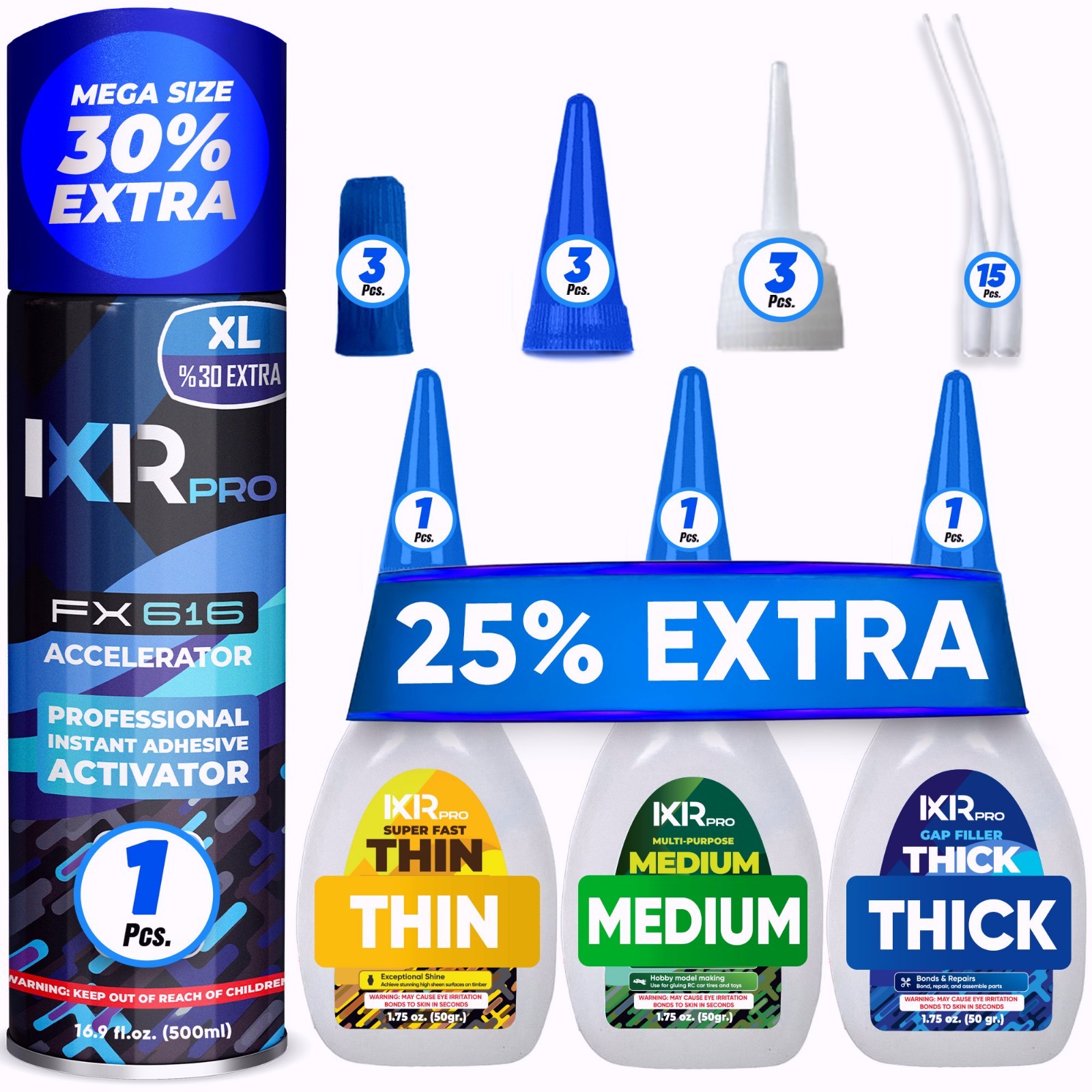 CA Glue with Activator Kit 3x1.75 oz. CA Glue (Thin Medium Thick) 16.9 oz.