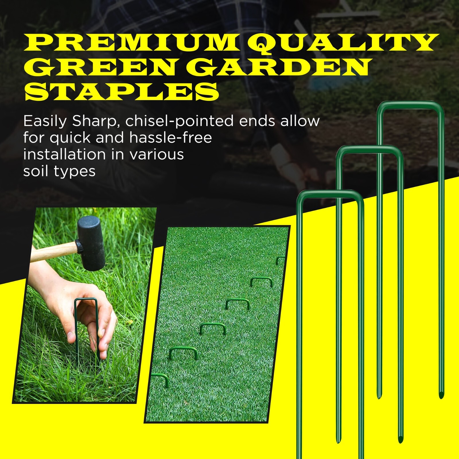 GREEN Landscape Staples 6 Inches 11 Gauge Galvanized Garden Stakes Fabric SOD