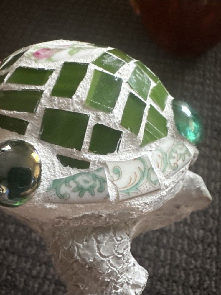 Studio Pottery Turtle Mosaic Glass Tile Turtle statue Signed 5” Long