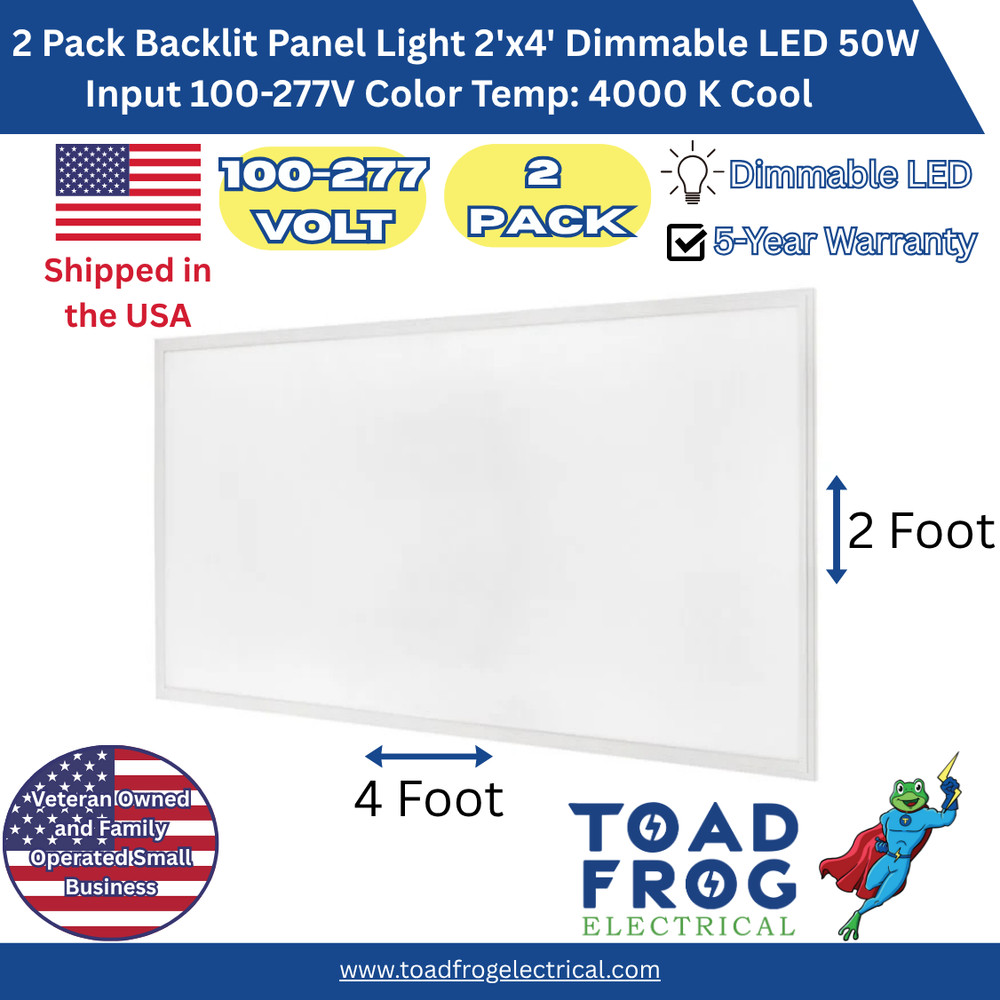 2 Pack Backlit Panel Light 2'x4' Dimmable LED - 50W Input: 100-277V