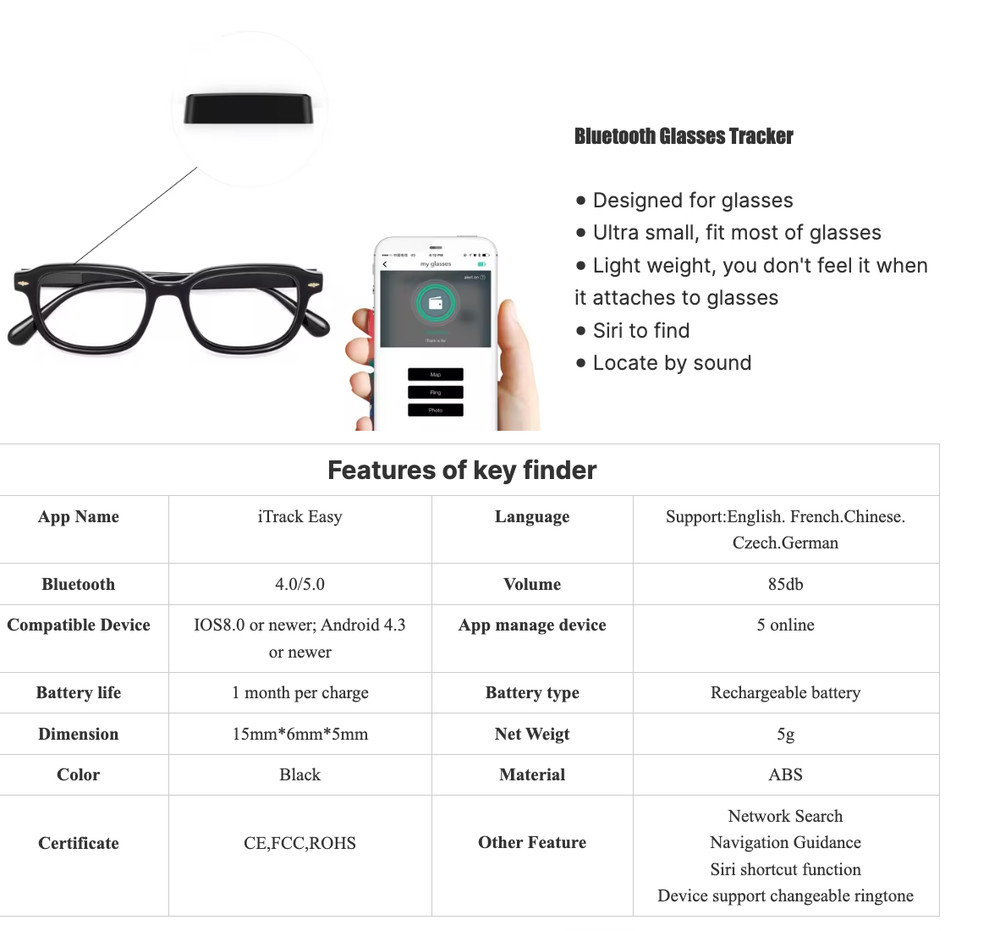 Bluetooth Glasses Finder Tracker