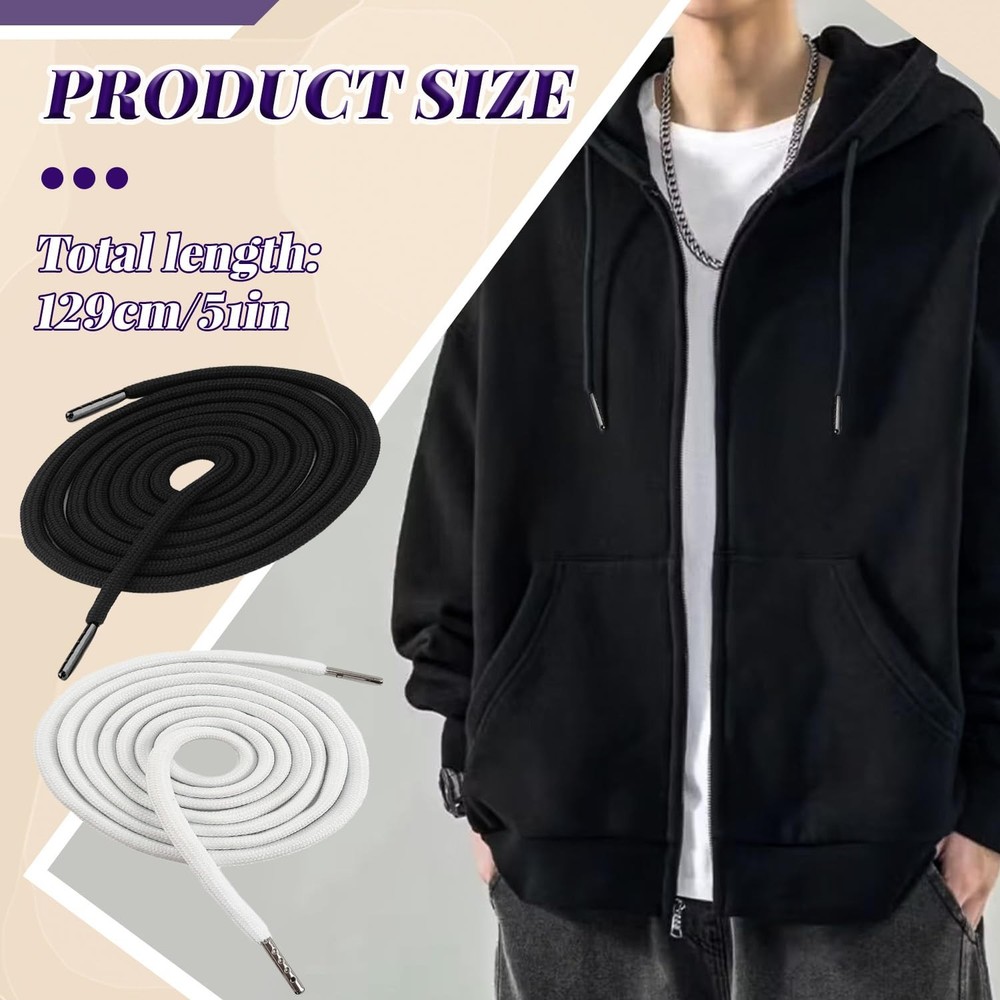 2 Pack 51 Inch Drawstrings Cotton Drawstring Cord, Suitable for Sweatpants Hoo