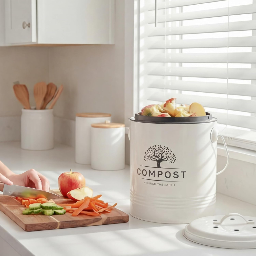 Kitchen Compost Bin, 1.3 Gallon Countertop Compost Bin with Lid, Indoor Compo...