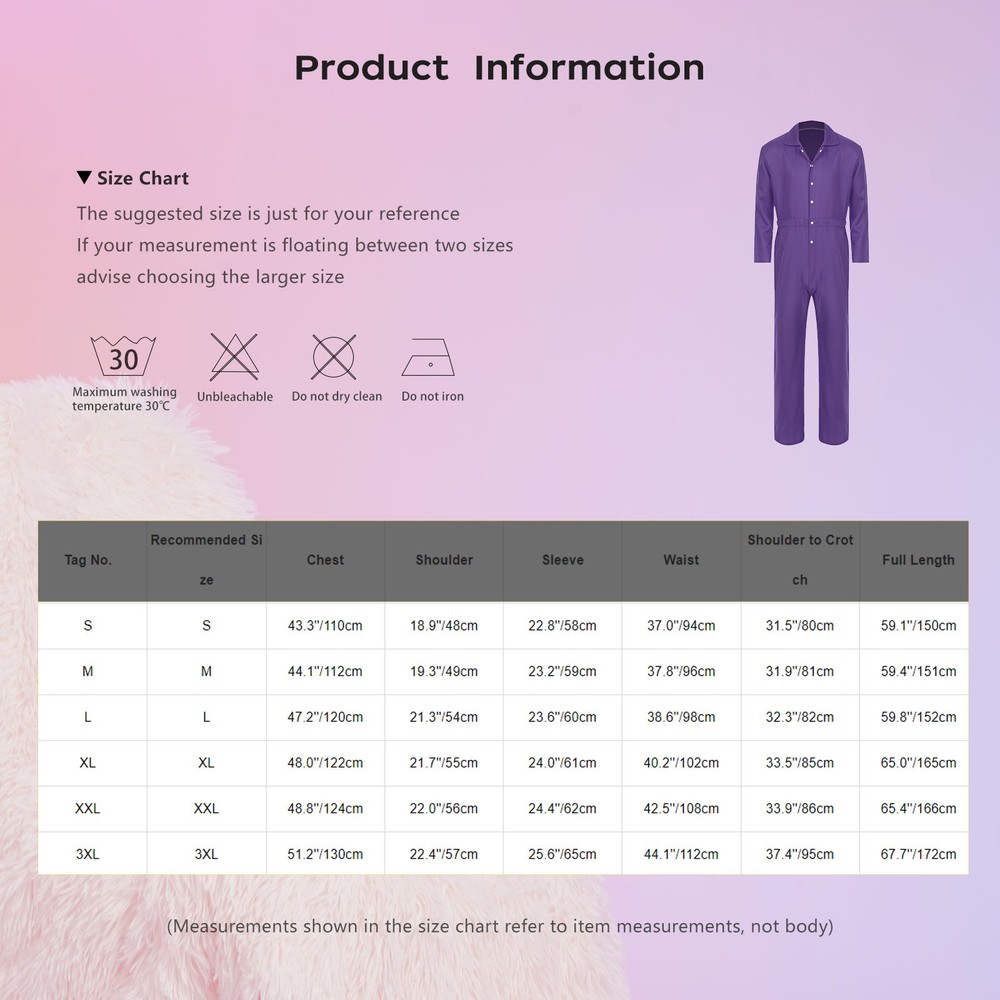 Men Long Sleeve Rompers Button Down Jumpsuit Workshop Overalls Coverall Work
