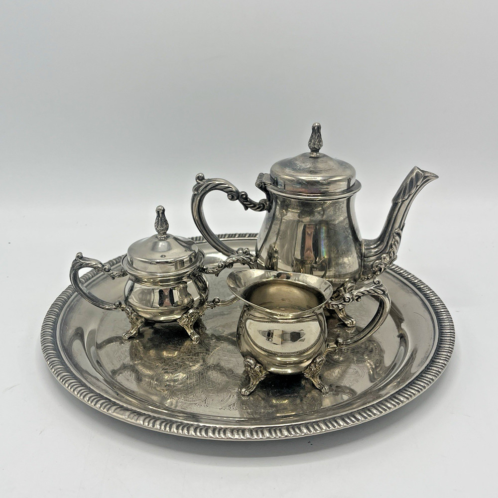 Vintage Unsigned Silver-Plated Mini Tea Set w/ Tray