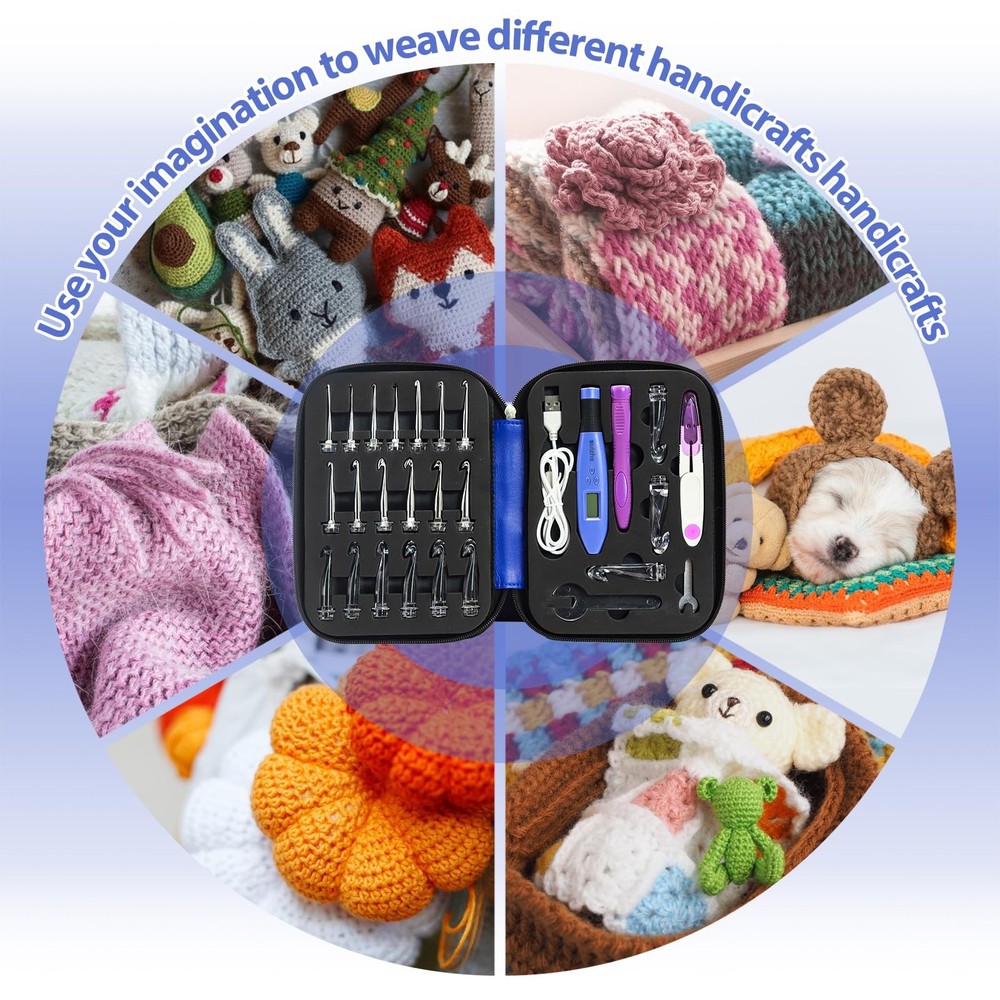 Counting Crochet Hook Set Digital, Crochet Kit with 22 Different Size Interch...