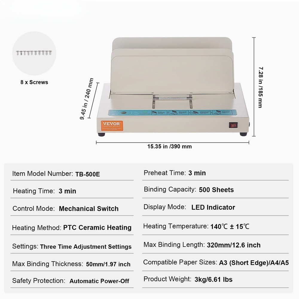 Thermal Binding Machine 500 Sheets 50mm Binding Thickness A3(Short Edge)/A4/A5