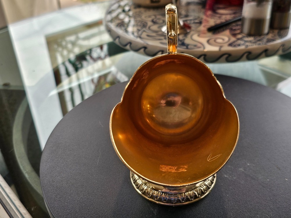 Vintage Silverplate Crumb Catcher Scoop w/ Gold Wash Interior Floral Repoussé Pe