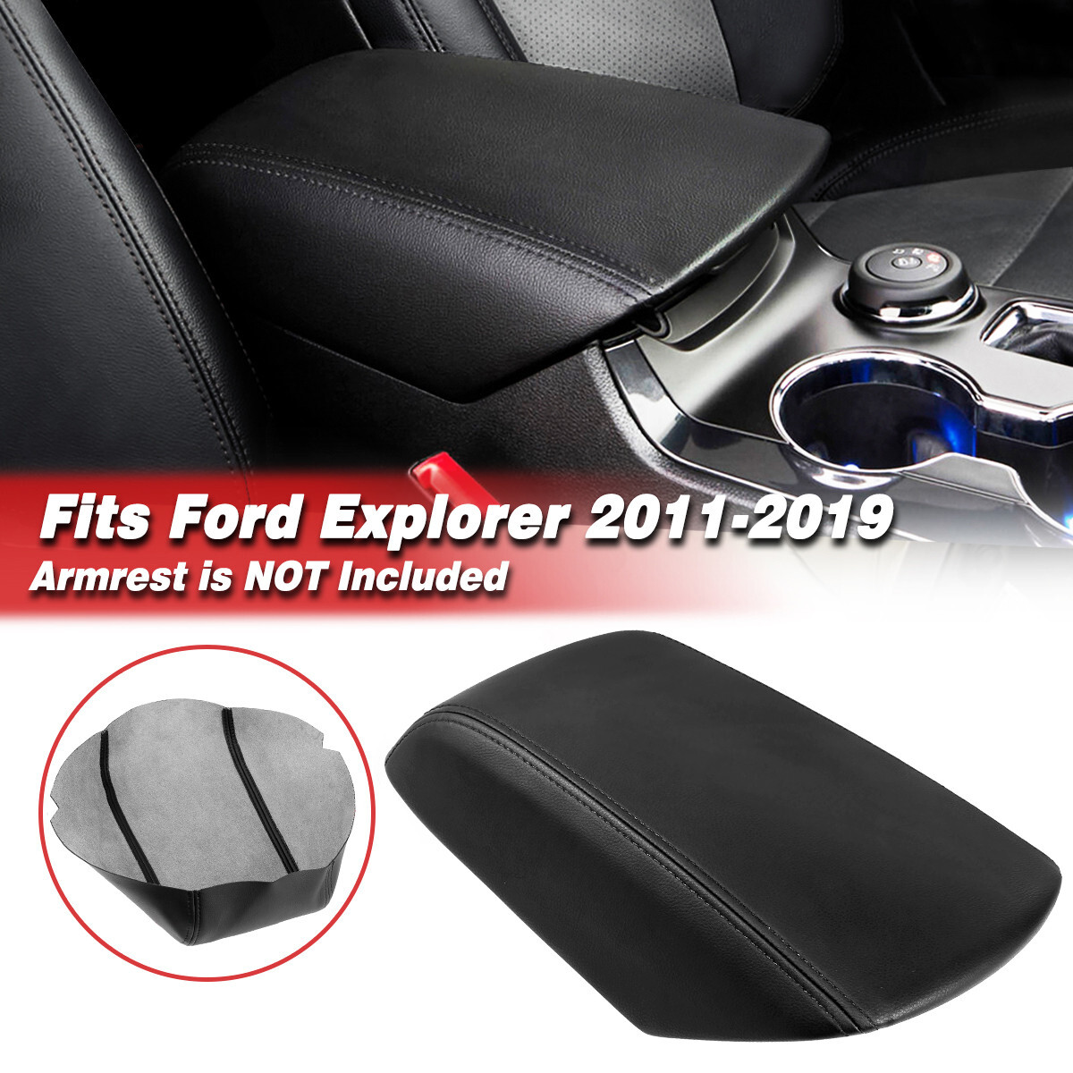 Fits 2011-2019 Ford Explorer Center Console Lid Armrest Leather Cover Trim Black
