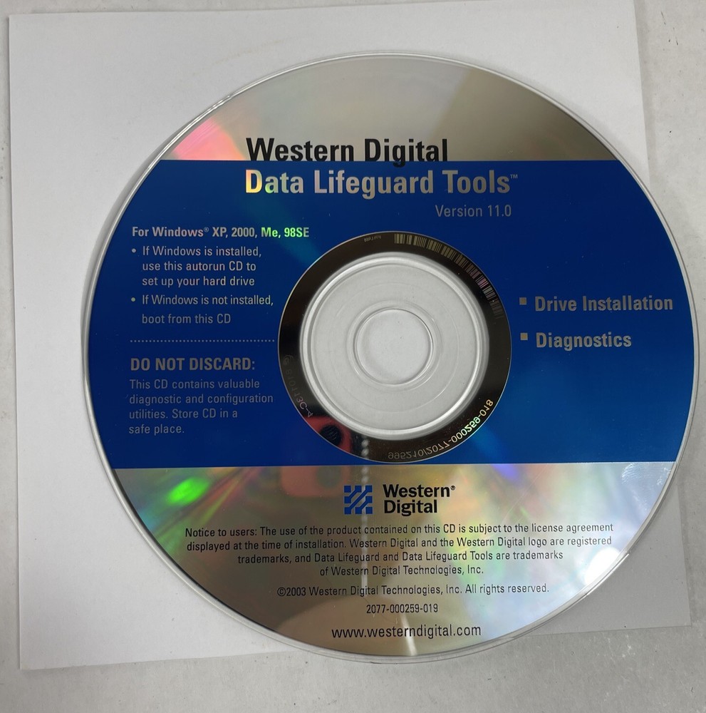 Western Digital Data LifeGuard Tools Version 11.0 CD 2003