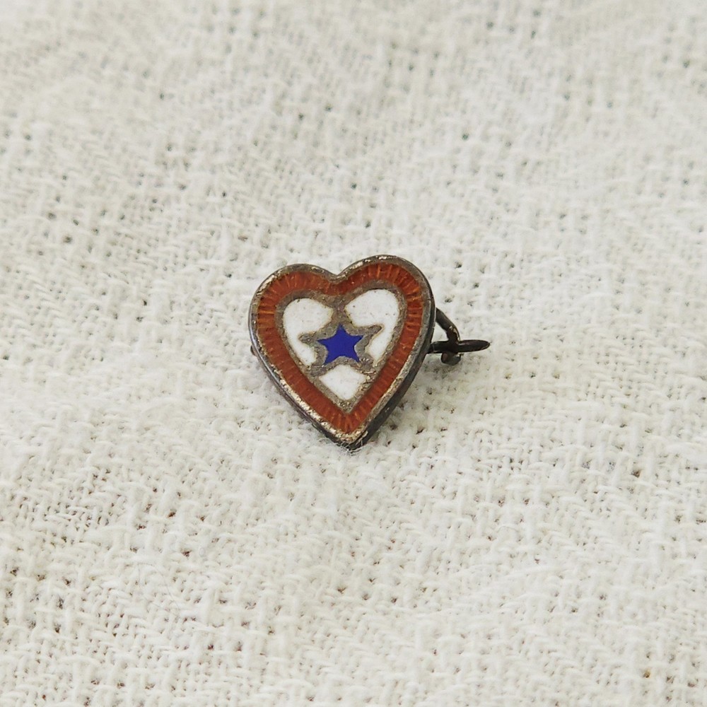WW2 USA Sterling 925 Sweetheart Son in Service Pin Heart with Blue Star
