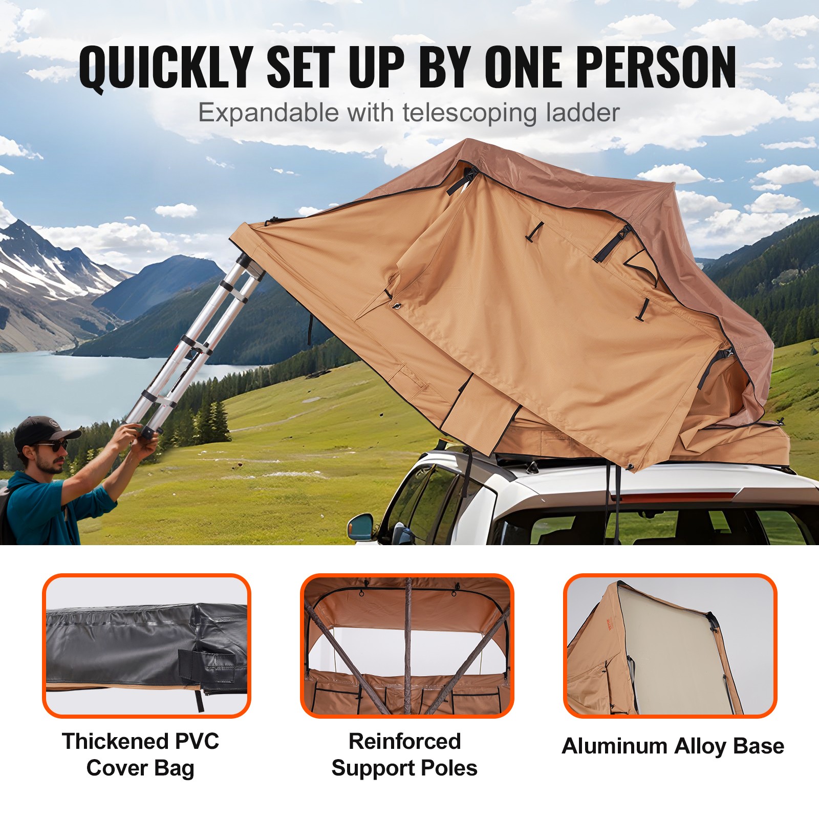 Soft Shell Roof Top Tent w/ Ladder for 2-3 Person Waterproof for Jeep SUV Truck