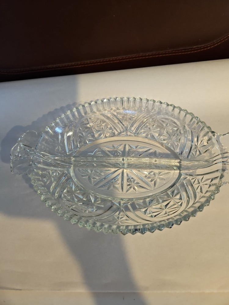 Clear Glass Serving Dish Divided 7.75" Opening
