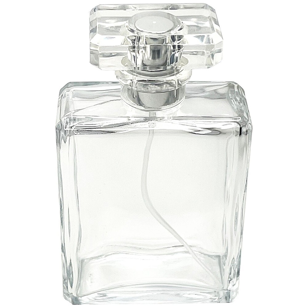 100ml 3.4oz square T-cap beveled glass spray bottle silver atomizer