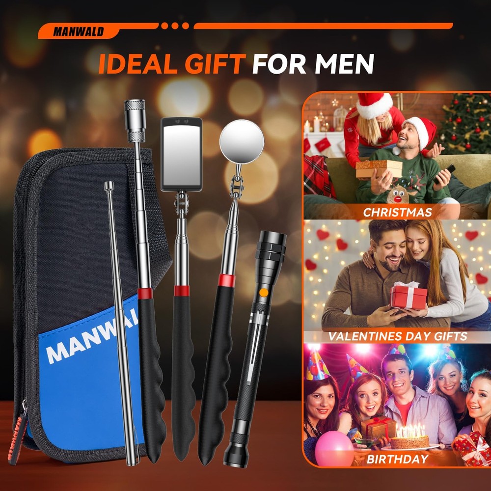 Telescoping Magnetic Pickup Tool Set with Portable Bag, Extendable Flashlight...