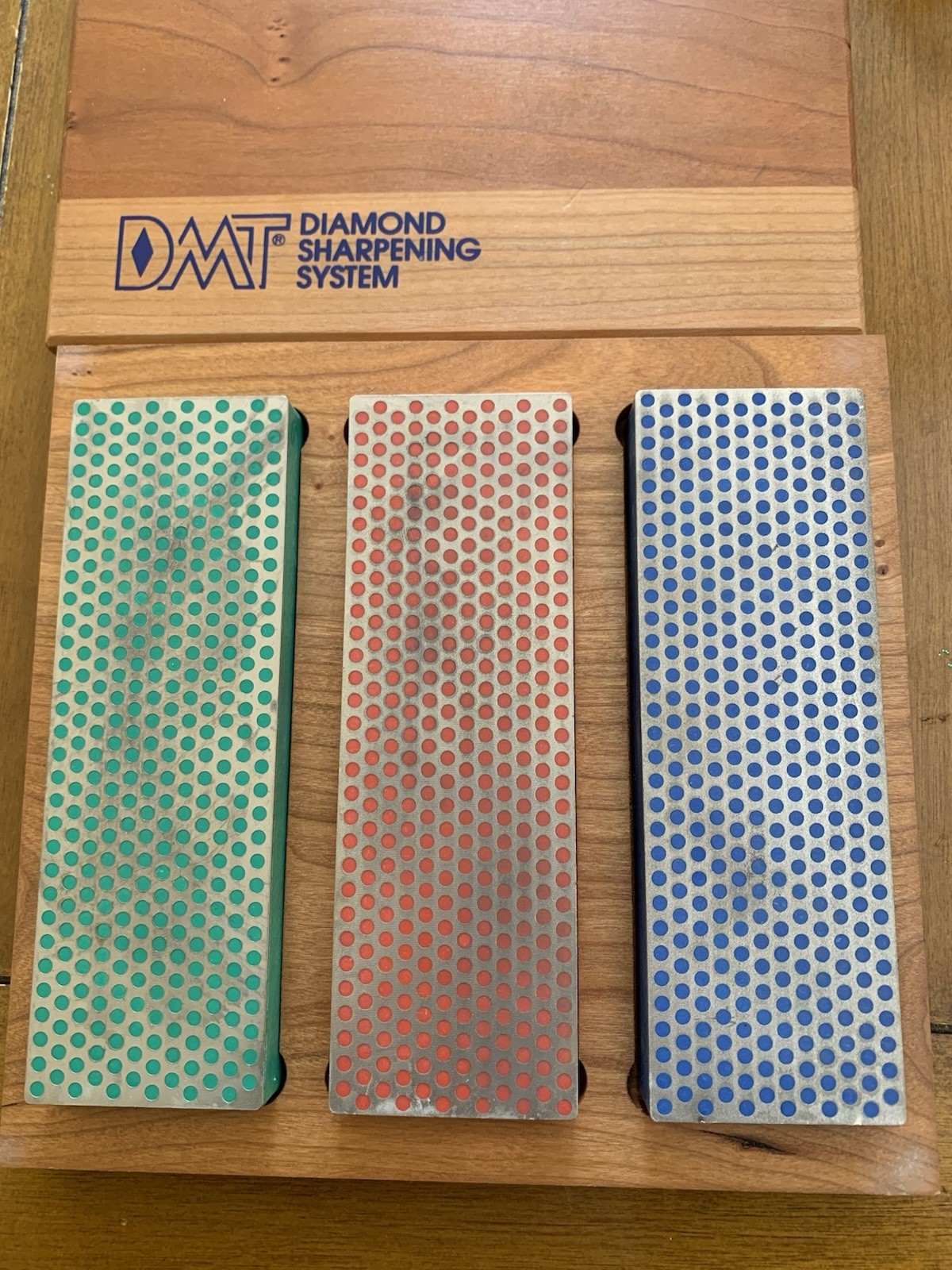 DMT Diamond Sharpening System 3 Pc 6" Stones Set Whetstone Wood Storage Box USA