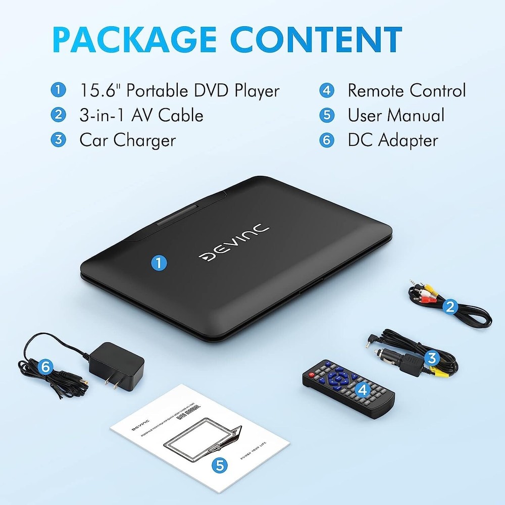 17.9" Portable DVD Player with Rotatable Screen, Rechargeable Multimedia Device