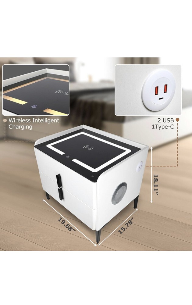 Wireless Charging Nightstand with Wireless speakers and LED lights
