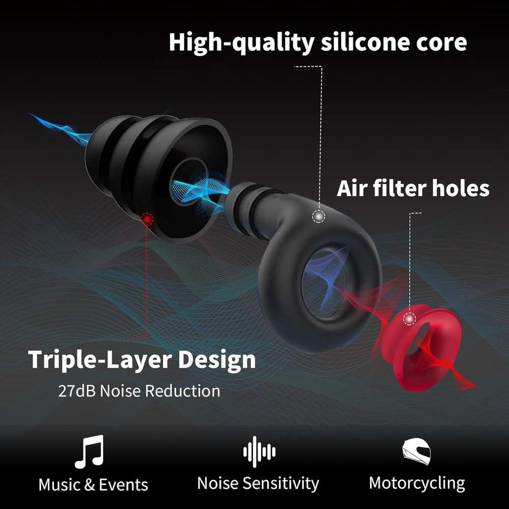 Motorcycle Ear Plugs, Earplugs for Wind Noise Reduction, 27db Advanced Filter Te