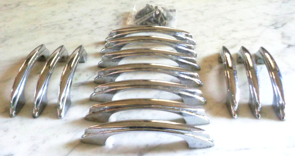 13 Drawer Pull Handles Solid Heavy Chrome Convex Ridge 5 inch LARGE Vintage MCM