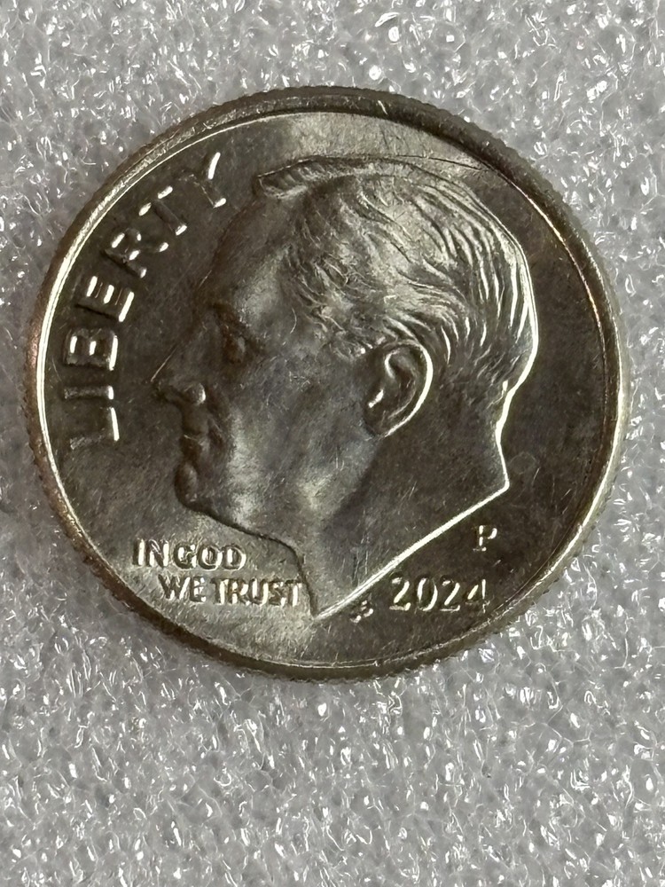 2024-P Roosevelt error Dime struck off center DDO obverse rim error Reverse ￼