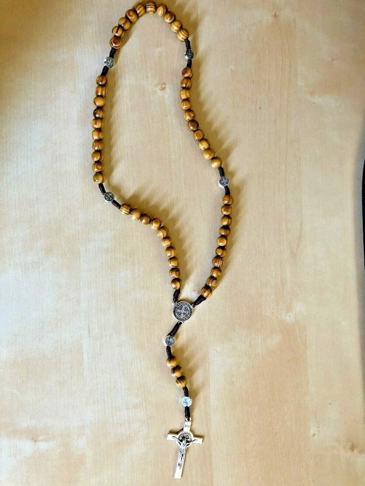 Blessed Rosary Necklace Wood Beads Jerusalem Crucifix Holy Land