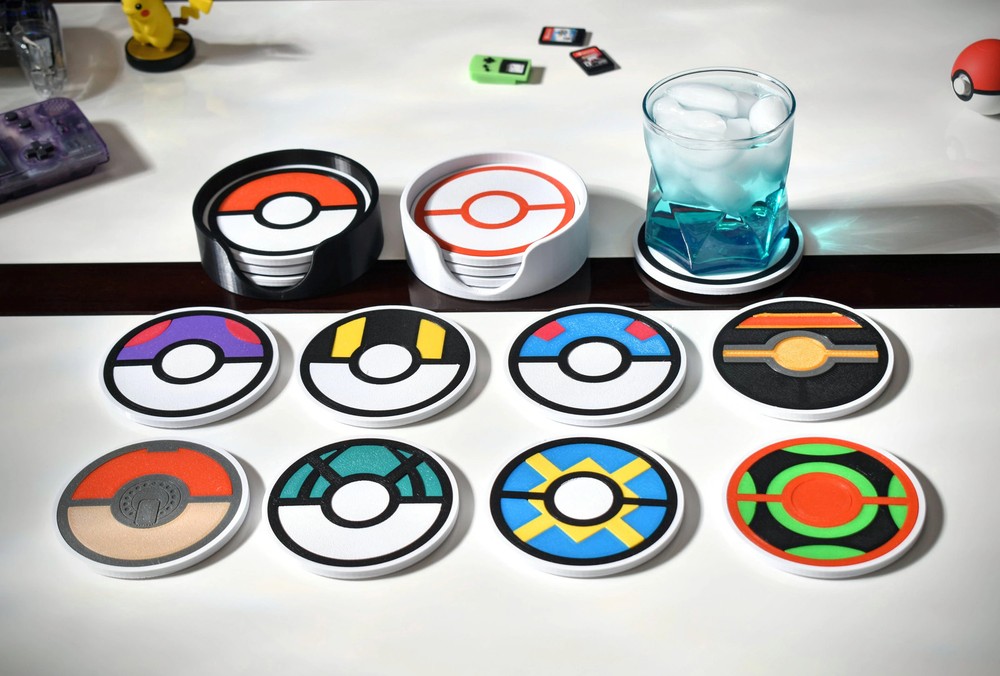 Pokeball Coaster Set - Mix & Match 4 Coasters - 3D Printed