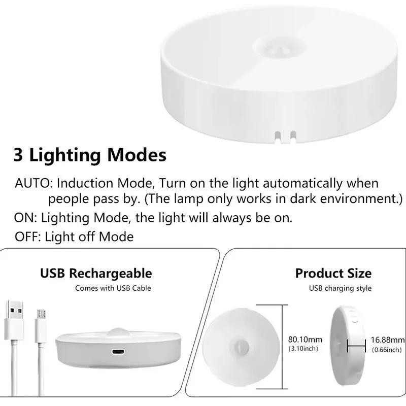 Motion Sensor LED Night Light USB Rechargeable3color Wireless Closet Lamp2-6pack