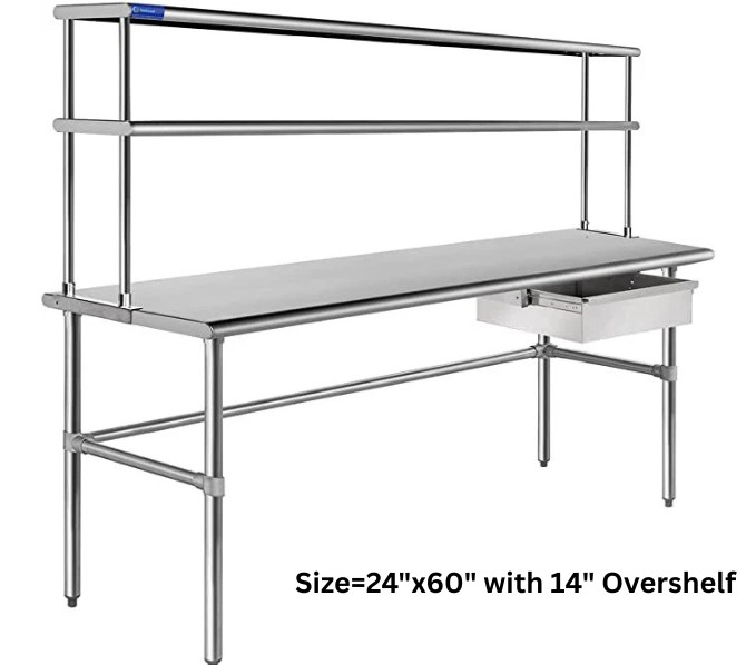 Restaurant Kitchen Work Table – NSF Certified with Overshelf and Drawer