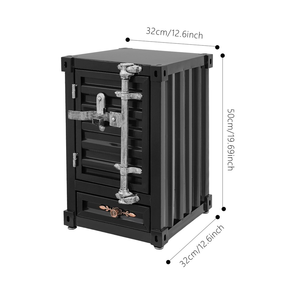 Industrial Metal Container Side Table, Side Table with Drawer, Container Cabinet