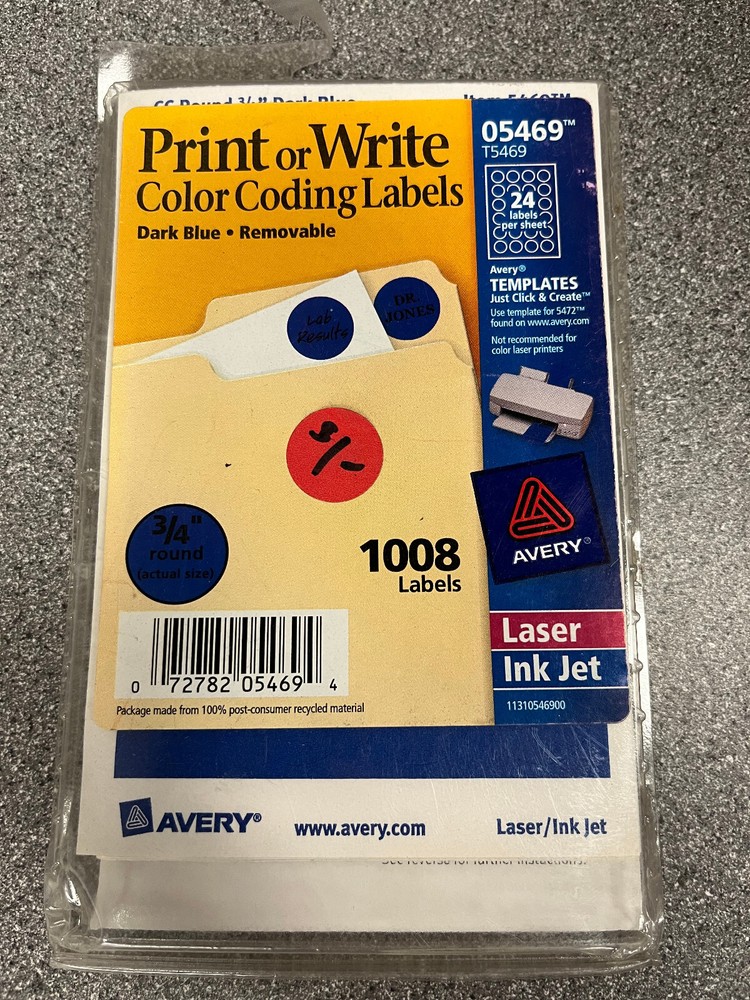 Avery 05469 Print Or Write Color Coding Labels 3/4" Blue 1008/Pack