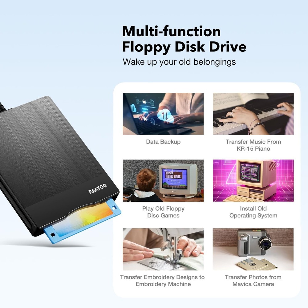Floppy Disk Reader 3.5 inch USB A/C Floppy Disk Drive for PC Laptop Computer ...