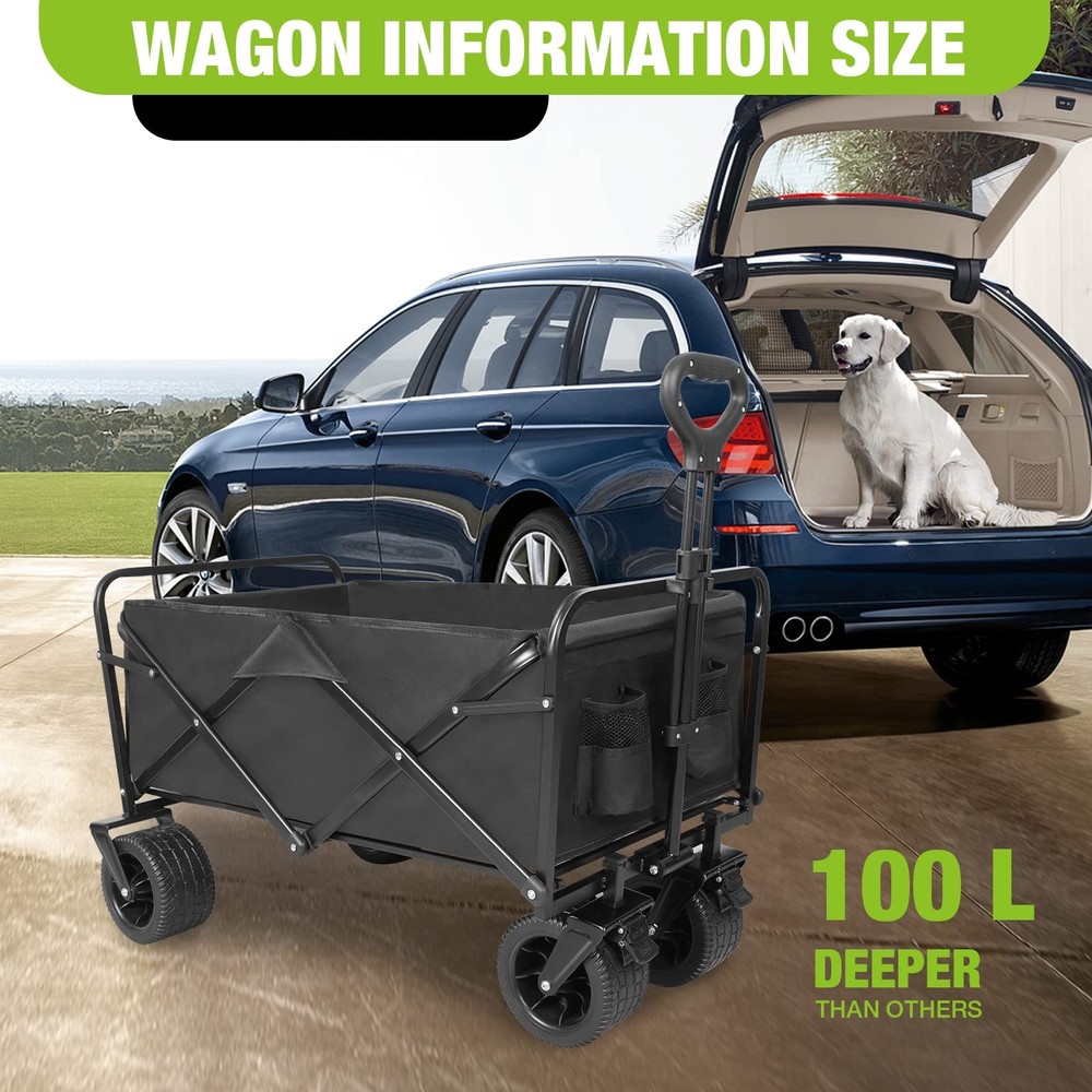 PACBEAR Folding Wagon Carts With Adjustable Handle/collapsible Beach Wagon...