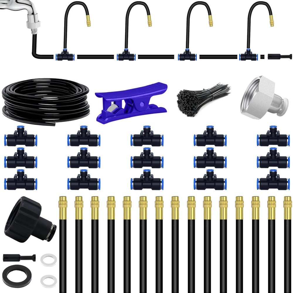 49.21Ft Drip Irrigation System, 360° Bendable Drip Irrigation Kit Automatic I...