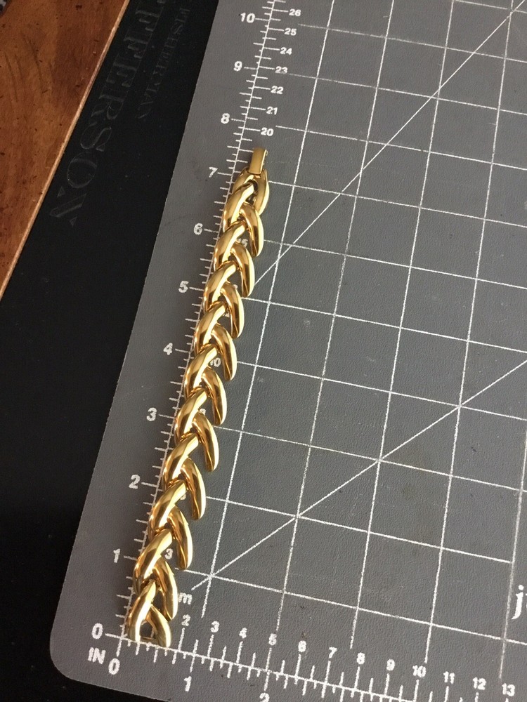 Gold Tone Link Bracelet With Fold Over Clasp EUC