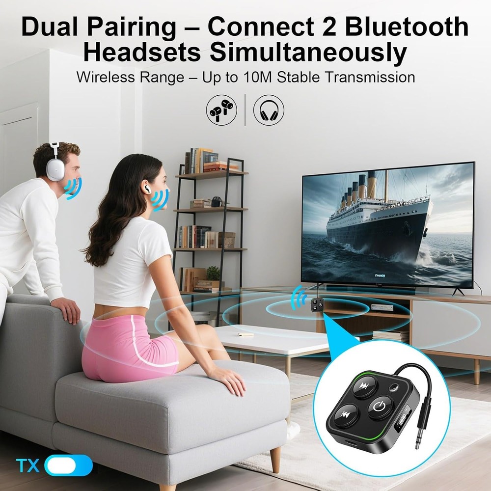 2026 Pro Bluetooth 5.4 Transmitter Receiver, 2-In-1 Wireless Audio Adapter