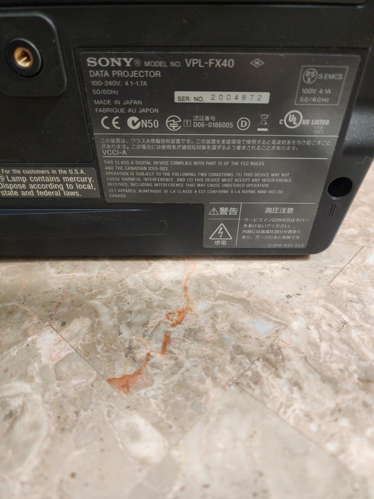 Sony VPL-FX40 Proyector plus replacement lamp no remote control Works Perfect