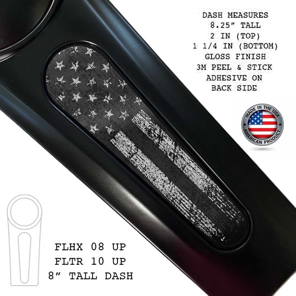 BLACK WHITE USA FLAG | Dash Panel Insert Fits Harley 08 + TOURING FLHX 10+ FLTRX