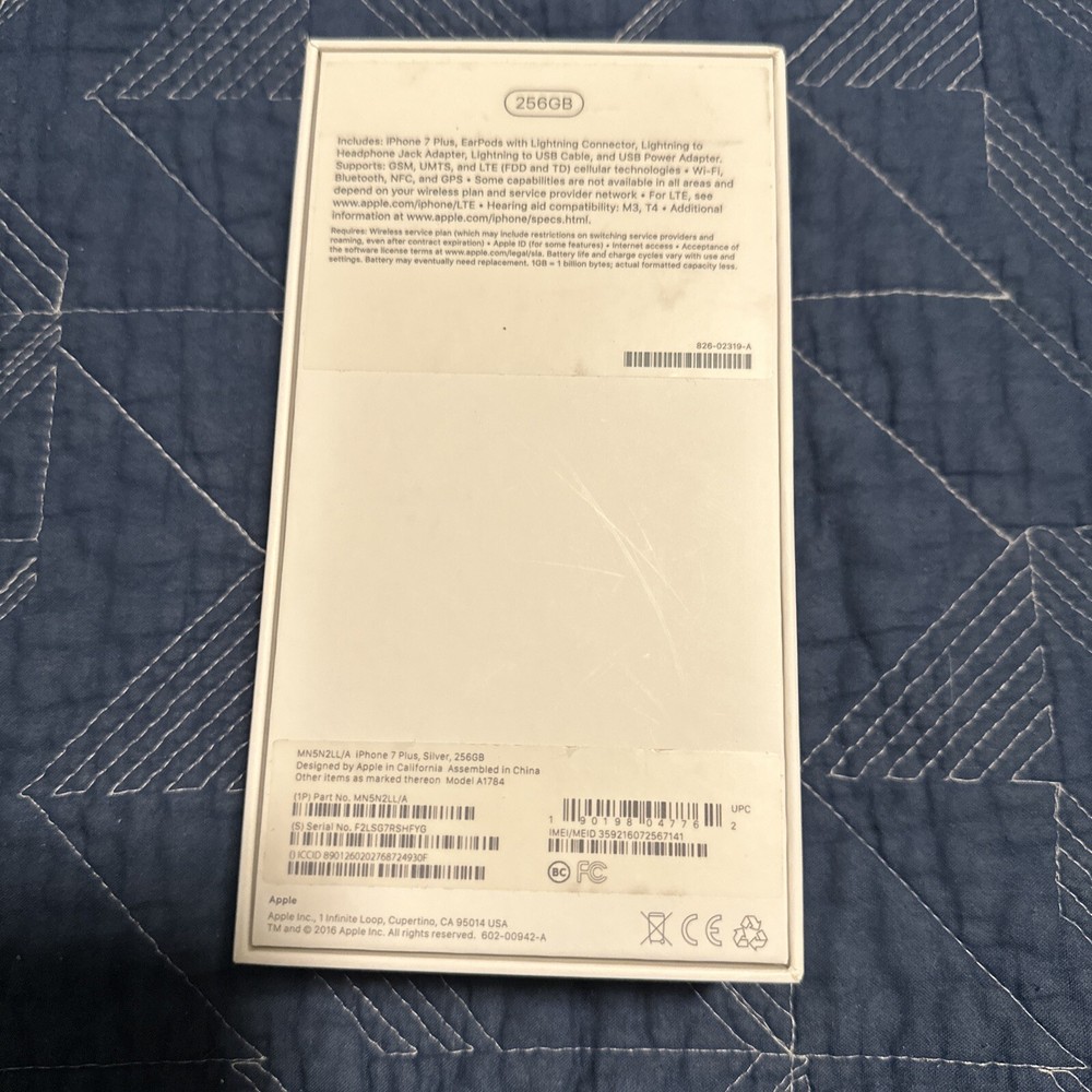 Apple iPhone 7 Plus White 256GB BOX ONLY With Stickers