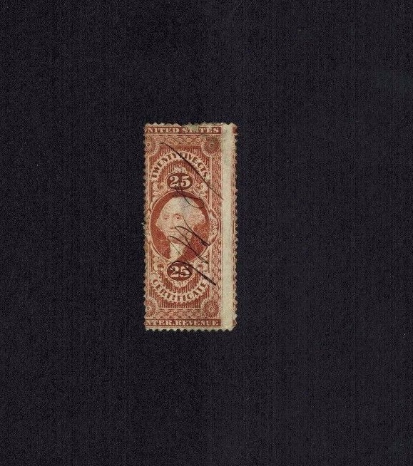 #R44 25¢ CERTIFICATE used  perf. shifted