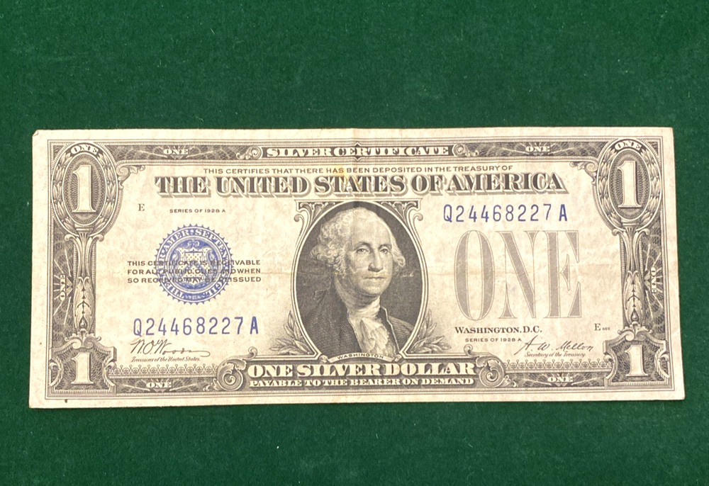 1928 $1 Dollar Silver Certificate Blue Seal Note “Funnyback”