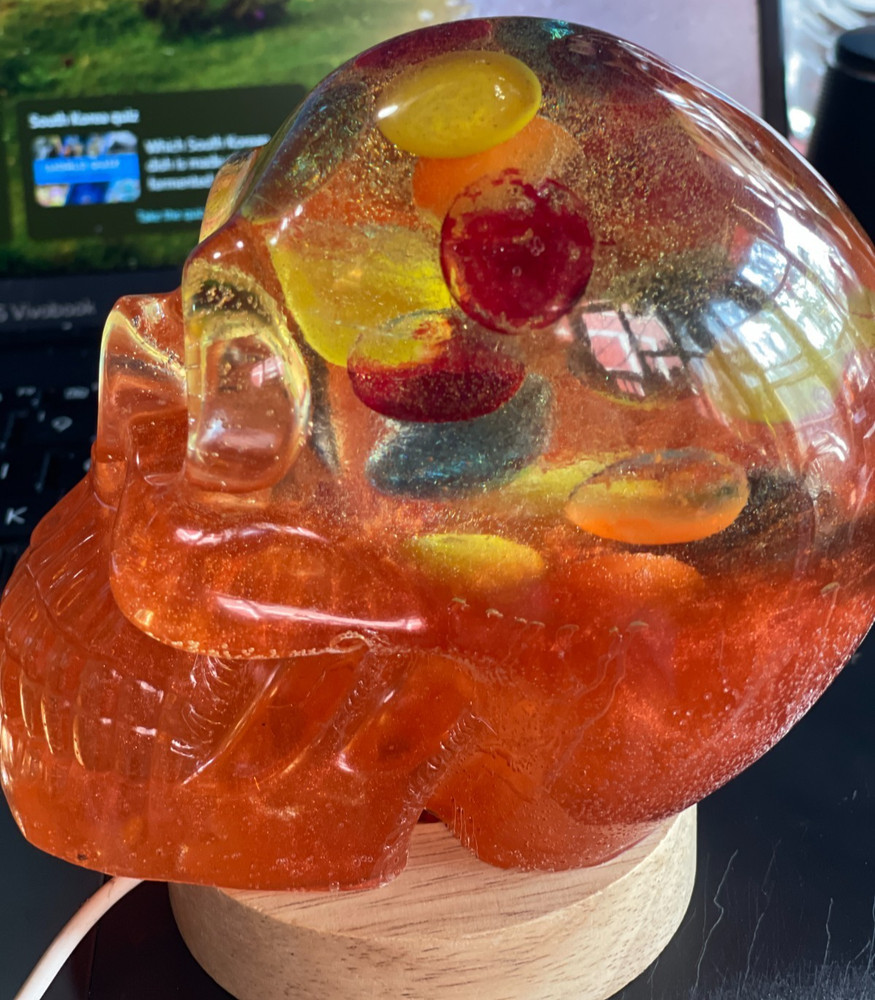 Rainbow Brain Resin Skull Extra Large Includes USB lighted base Handcrafted New