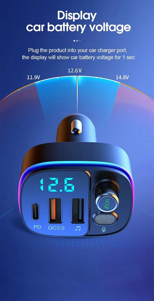 FM Transmitter Wireless Bluetooth Car Kit Radio Adapter USB Type C Charger Call